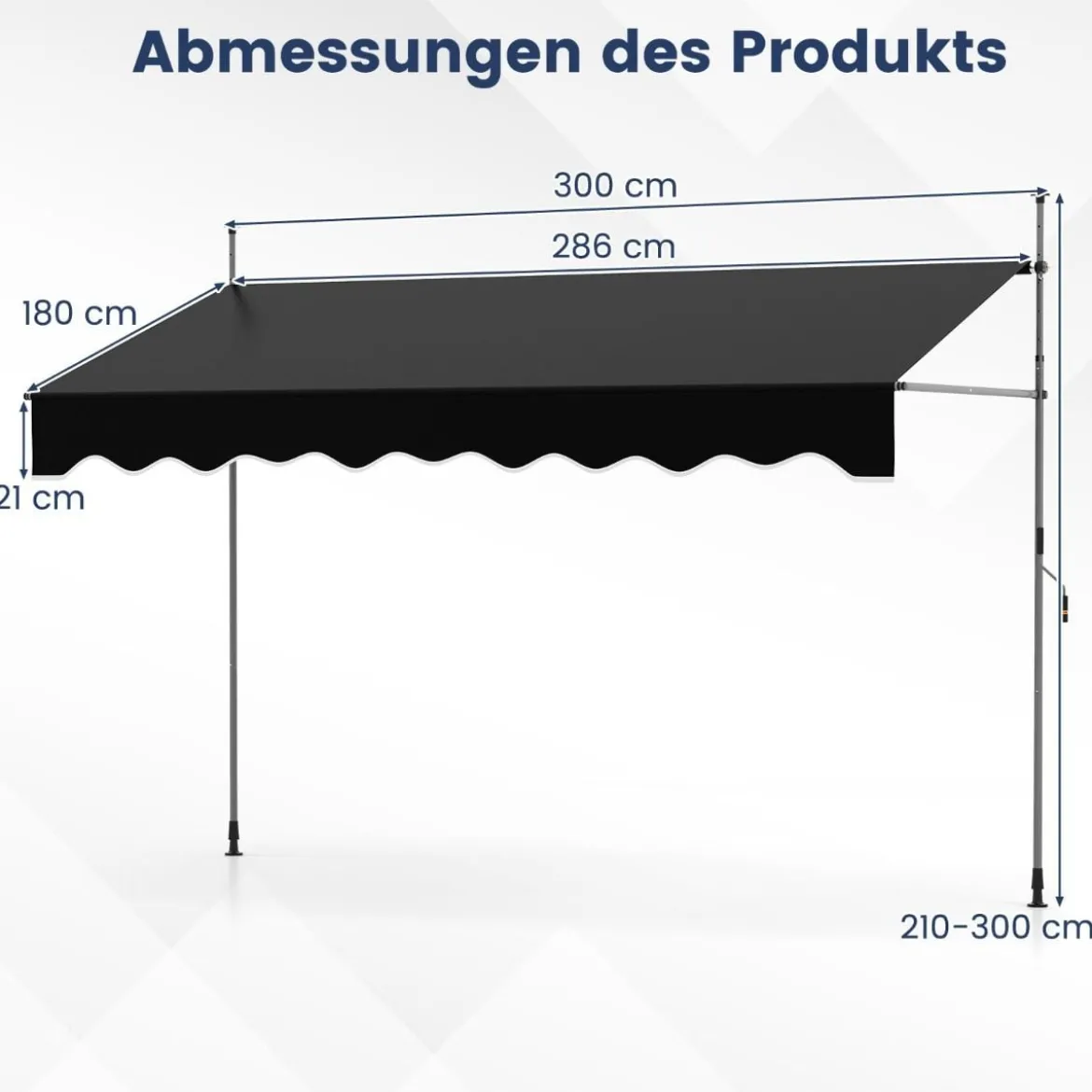 Klemmmarkise ohne Bohren mit Handkurbel Höhenverstellbare & UV-beständige 300 cm