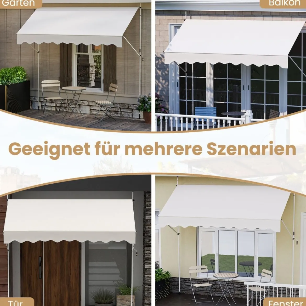 Klemmmarkise ohne Bohren mit Handkurbel Höhenverstellbare & UV-beständige 300 cm
