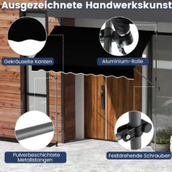 Klemmmarkise ohne Bohren mit Handkurbel Höhenverstellbare & UV-beständige 300 cm