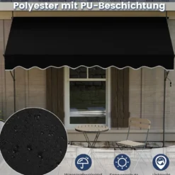 Klemmmarkise ohne Bohren mit Handkurbel Höhenverstellbare & UV-beständige 300 cm