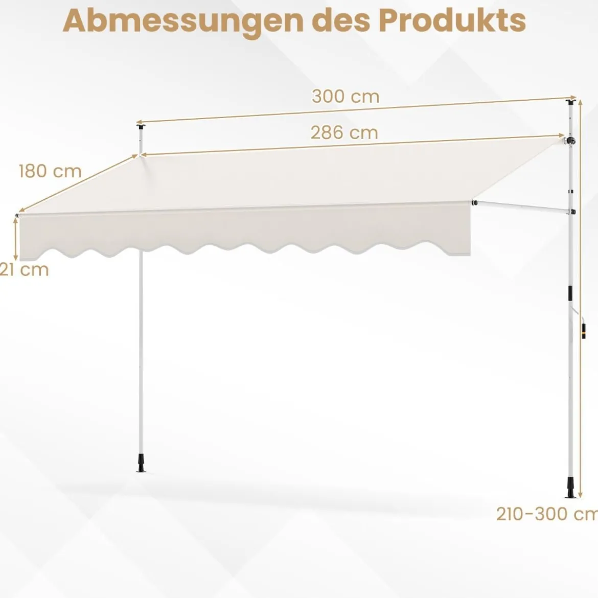 Klemmmarkise ohne Bohren mit Handkurbel Höhenverstellbare & UV-beständige 300 cm