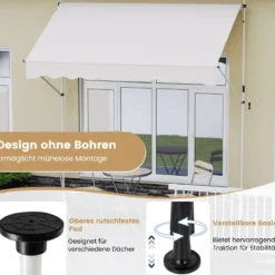 Klemmmarkise ohne Bohren mit Handkurbel Höhenverstellbare & UV-beständige 250 cm