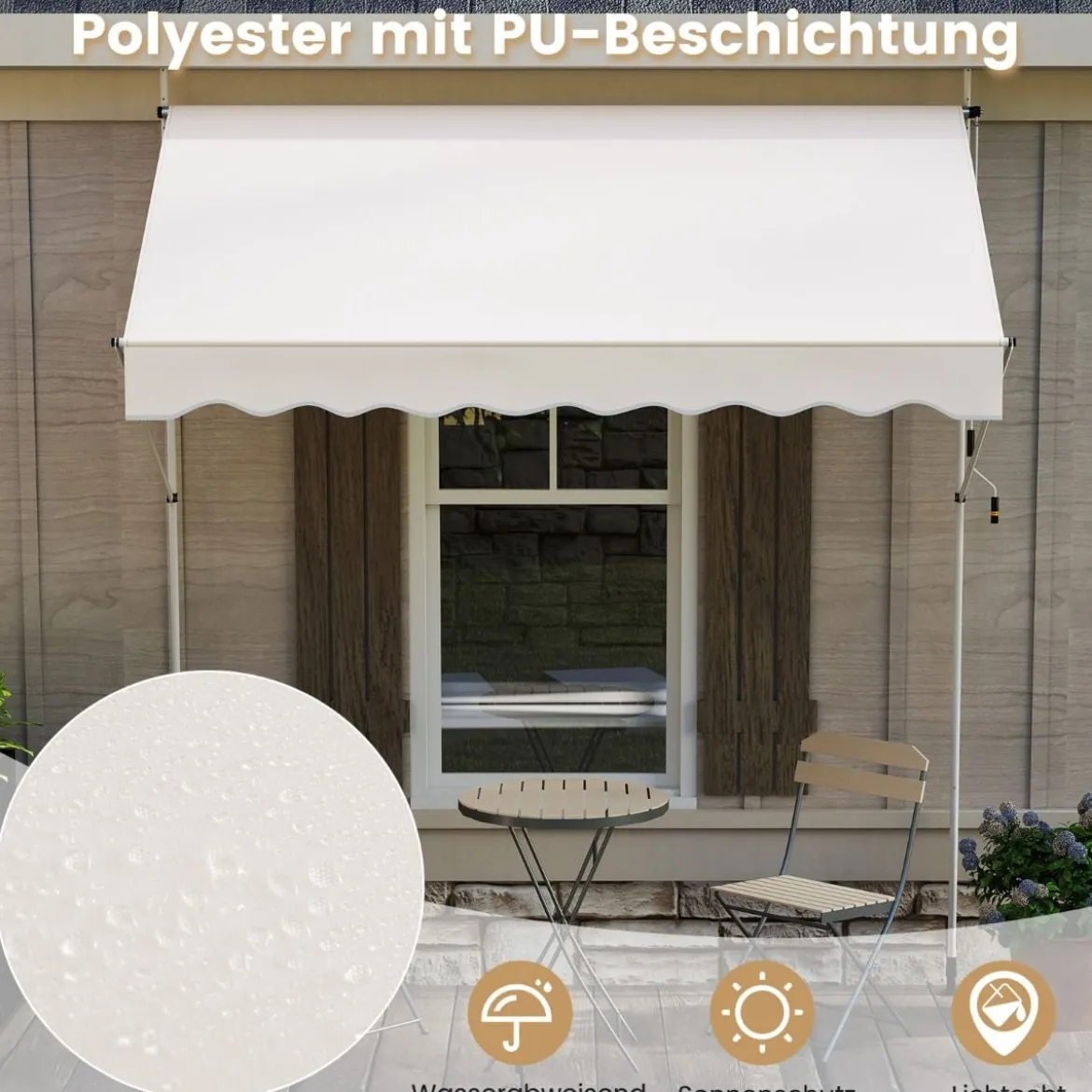 Klemmmarkise ohne Bohren mit Handkurbel Höhenverstellbare & UV-beständige 250 cm