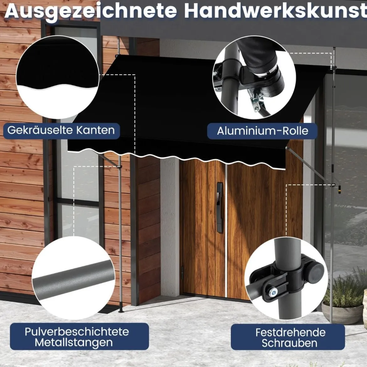 Klemmmarkise ohne Bohren mit Handkurbel Höhenverstellbare & UV-beständige 250 cm