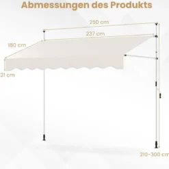 Klemmmarkise ohne Bohren mit Handkurbel Höhenverstellbare & UV-beständige 250 cm