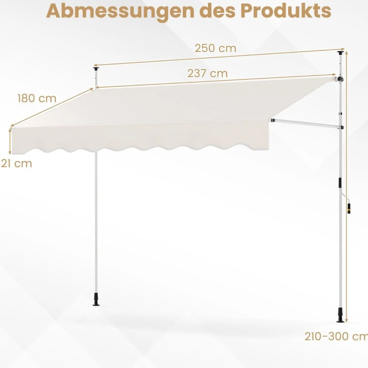 Klemmmarkise ohne Bohren mit Handkurbel Höhenverstellbare & UV-beständige 250 cm