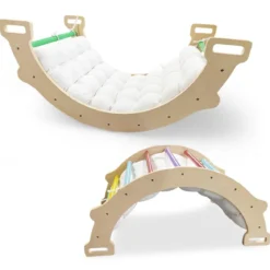 Kletterbogen aus Holz mit Weichem Kissen zum Wippen & Klettern & Krabbeln Klettergerüst Bunt