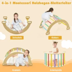 Kletterbogen aus Holz mit Weichem Kissen zum Wippen & Klettern & Krabbeln Klettergerüst Bunt