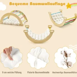 Kletterbogen aus Holz mit Weichem Kissen zum Wippen & Klettern & Krabbeln Klettergerüst Bunt