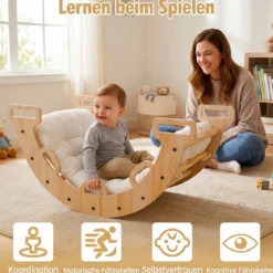 Kletterbogen Holz Montessori Kletterwippe mit Weichem Kissen für Kinder ab 3 Jahre