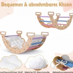 Kletterbogen Holz Montessori Kletterwippe mit Weichem Kissen für Kinder ab 3 Jahre