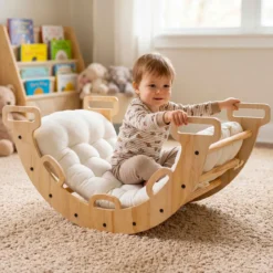 Kletterbogen Holz Montessori Kletterwippe mit Weichem Kissen für Kinder ab 3 Jahre