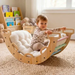 Kletterbogen Holz Montessori Kletterwippe mit Weichem Kissen für Kinder ab 3 Jahre