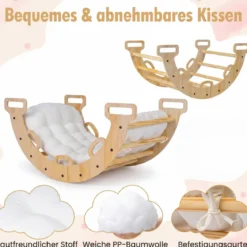 Kletterbogen Holz Montessori Kletterwippe mit Weichem Kissen für Kinder ab 3 Jahre