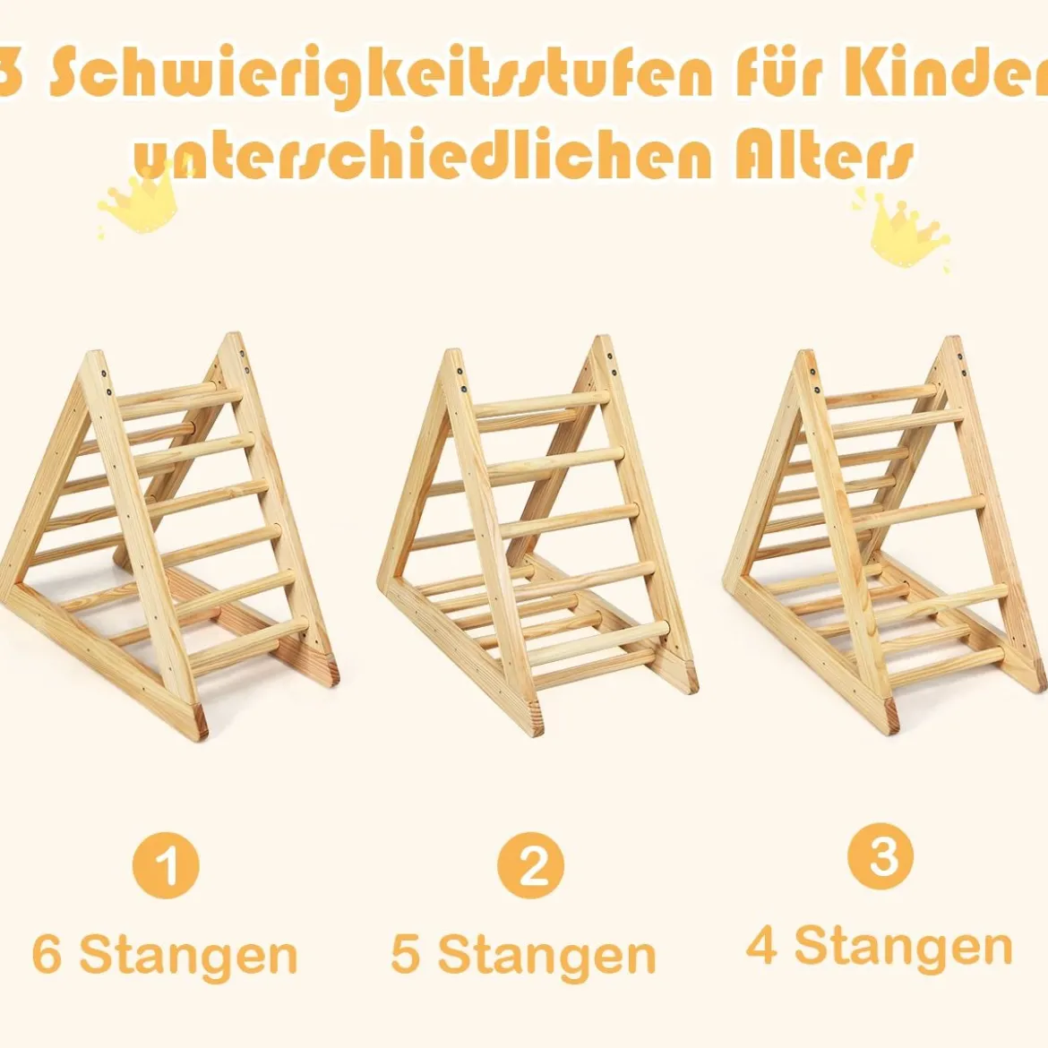 Kletterdreieck aus Holz Klettergerüst für Kinder ab 3 Jahren zur Entwicklung motorischer Fähigkeiten aus natürlicher Kiefer 93x46x81cm
