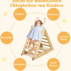 Kletterdreieck aus Holz Klettergerüst für Kinder ab 3 Jahren zur Entwicklung motorischer Fähigkeiten aus natürlicher Kiefer 93x46x81cm