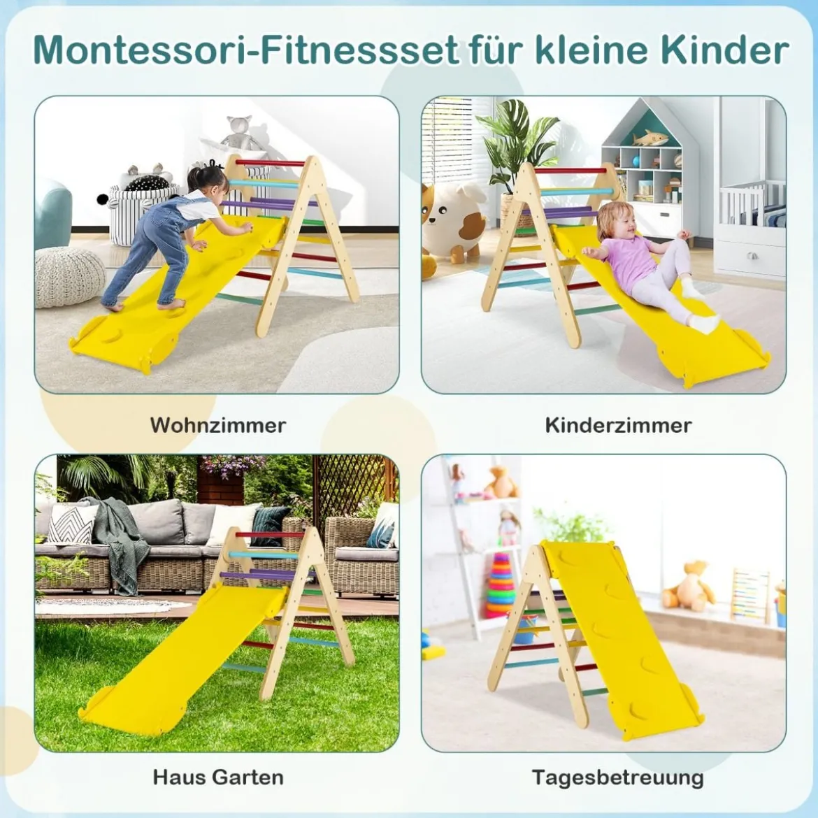 Kletterdreieck Dreieckiges Klettergerüst aus Holz mit Rampe 86,5 x 48 x 73,5 cm Bunt