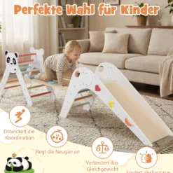 Kletterdreiecke Set faltbares Montessori-Kletterset aus Holz mit Panda-Motiv Weiß