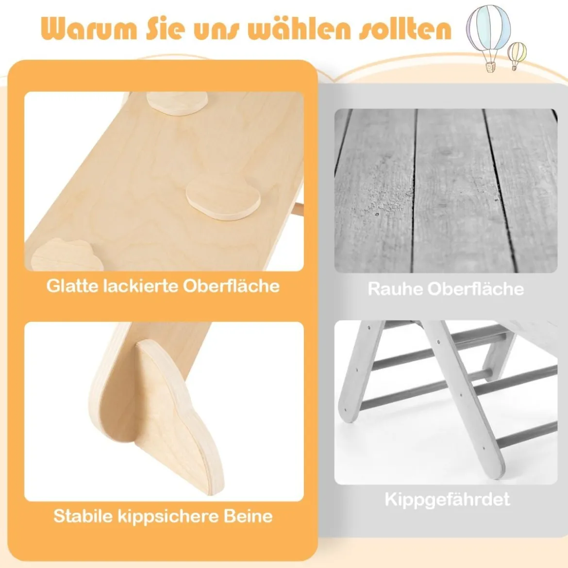 Kletterdreieck mit Rutsche & Kletterbogen Klettergerüst inkl. Doppelseitige Rampe
