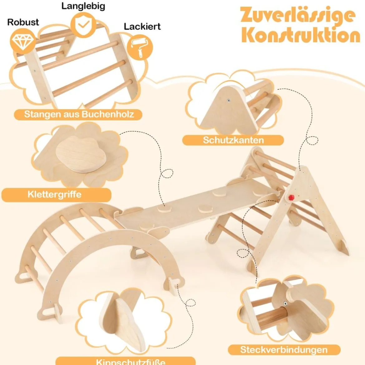 Kletterdreieck mit Rutsche & Kletterbogen Klettergerüst inkl. Doppelseitige Rampe