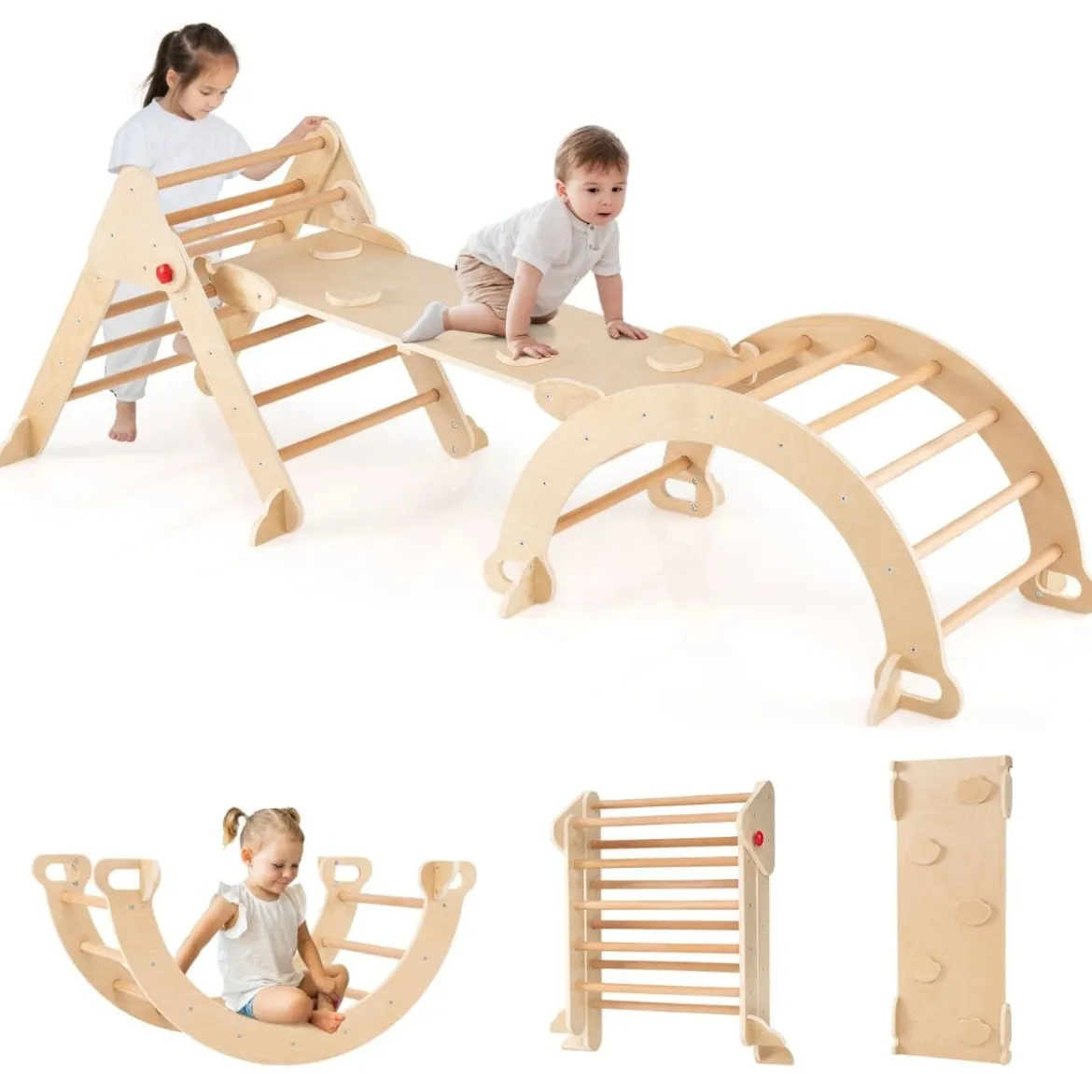 Kletterdreieck mit Rutsche & Kletterbogen Klettergerüst inkl. Doppelseitige Rampe