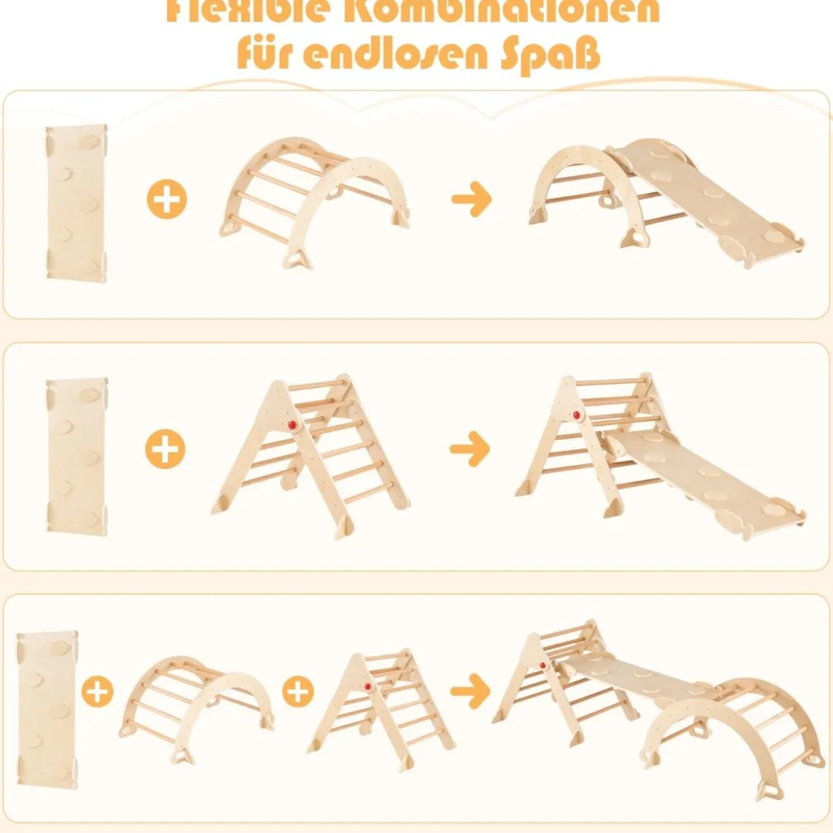 Kletterdreieck mit Rutsche & Kletterbogen Klettergerüst inkl. Doppelseitige Rampe