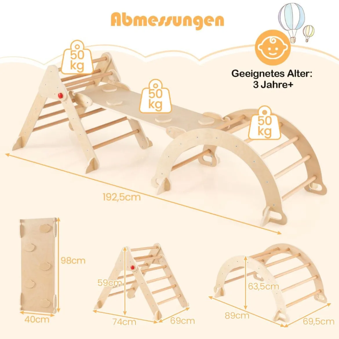 Kletterdreieck mit Rutsche & Kletterbogen Klettergerüst inkl. Doppelseitige Rampe