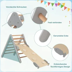 Kletterdreieck mit Rutsche Klettergerüst Indoor ab 1 Jahr Sprossendreieck Kletterrampe aus Holz Grau