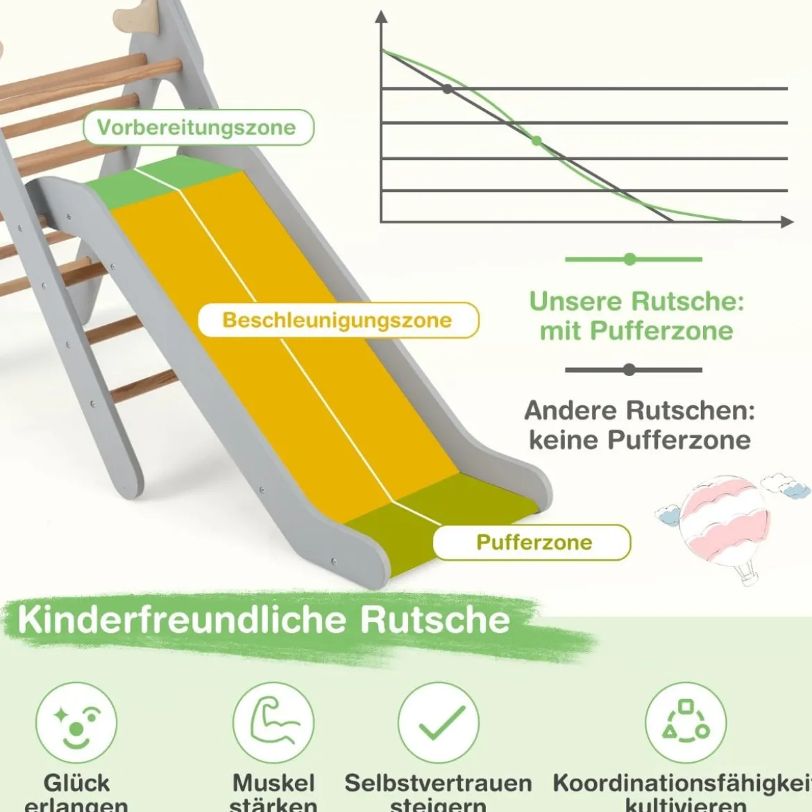 Kletterdreieck mit Rutsche Klettergerüst aus Holz Sprossendreieck zum Rutschen und Klettern Grau