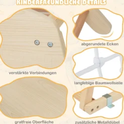 Klettergerüst Indoor Pull Up Bar & Rutsche & Kletternetz & Leiter & Tunnel 205 x 112 x 120 cm Natur