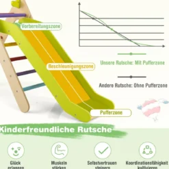 Klettergerüst mit Rutsche Kletterdreieck aus Holz Sprossendreieck zum Rutschen und Klettern 86,5 x 48 x 73,5 cm Bunt