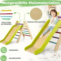 Klettergerüst mit Rutsche Kletterdreieck aus Holz Sprossendreieck zum Rutschen und Klettern 86,5 x 48 x 73,5 cm Bunt