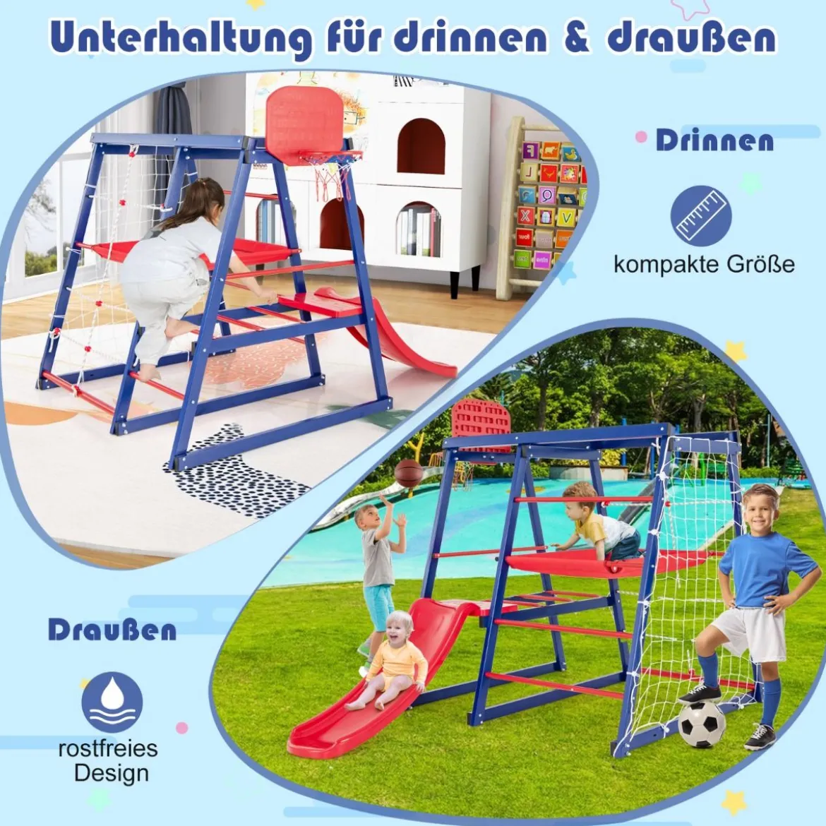 Klettergerüst Outdoor 7 in 1 Spielplatz mit Rutsche Kletterleiter Strickleiter für drinnen und draußen 150 x 142 x 146 cm