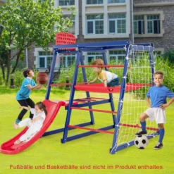 Klettergerüst Outdoor 7 in 1 Spielplatz mit Rutsche Kletterleiter Strickleiter für drinnen und draußen 150 x 142 x 146 cm