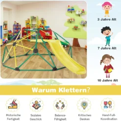 Kletterkuppel mit Rutsche & 180 kg Belastbarkeit Klettergerüst in Kuppelform Grün + Gelb