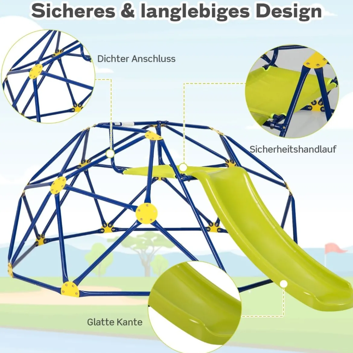 Kletterkuppel & Rutsche Klettergerüst in Kuppelform 241,5 x 183 x 91,5 cm Gleb