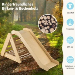Kletterspielzeug für Kleinkinder Dreieckiges 4-in-1 Klettergerüst mit Rampe Natur