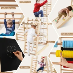 Kletterspielzeug-Set für Kleinkinder mit Rutsche Schaukel 124 x 119 x 138 cm Natur/Bunt
