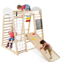 Kletterspielzeug-Set für Kleinkinder mit Rutsche Schaukel 124 x 119 x 138 cm Natur/Bunt