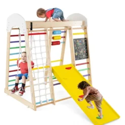 Kletterspielzeug-Set für Kleinkinder mit Rutsche Schaukel 124 x 119 x 138 cm Natur/Bunt
