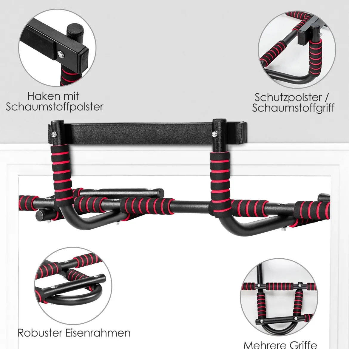 Klimmzugstange für den Türrahmen tragbare Türstange multifunktional fürs Krafttraining Schwarz