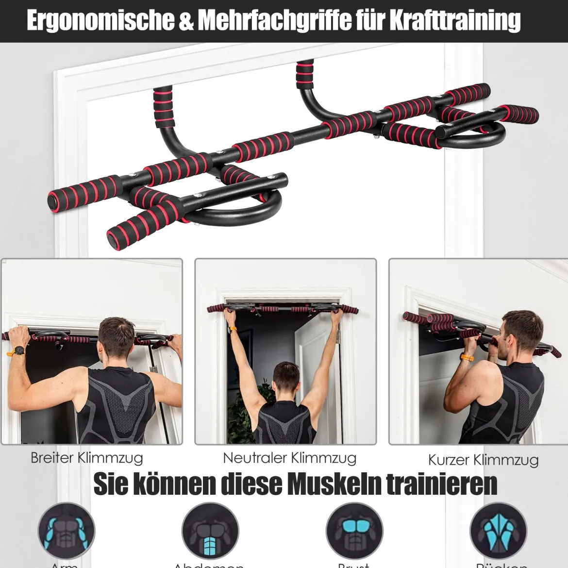 Klimmzugstange für den Türrahmen tragbare Türstange multifunktional fürs Krafttraining Schwarz