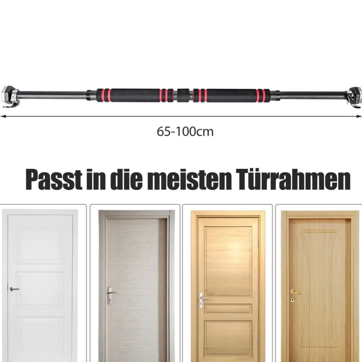 Klimmzugstange für Tür Stange mit rutschfestem Schaumstoffgriff 65 - 100 cm Schwarz