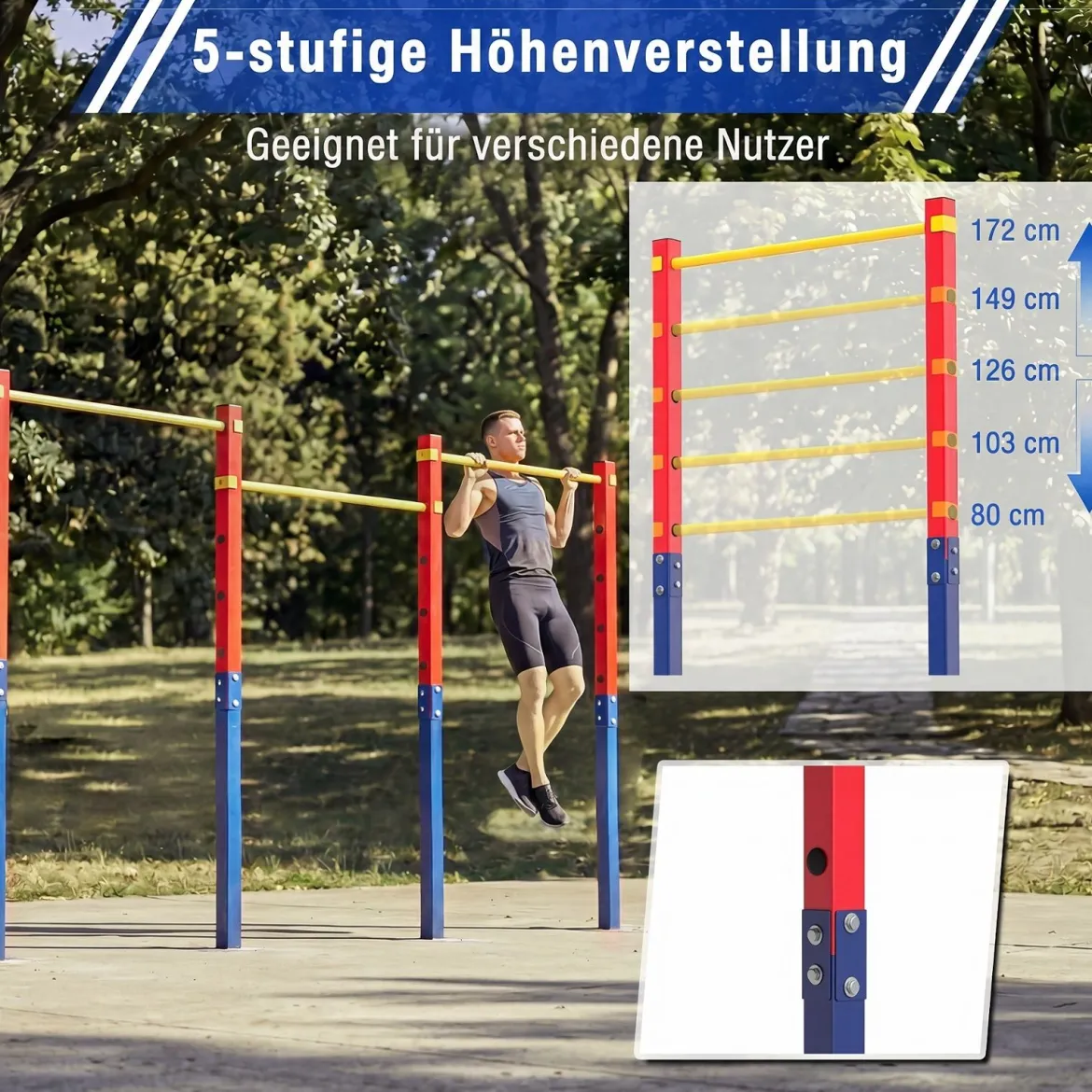 Klimmzugstange Reckstange Höhenverstellbar 80-172 cm aus Verzinktem Stahl bis 330 kg