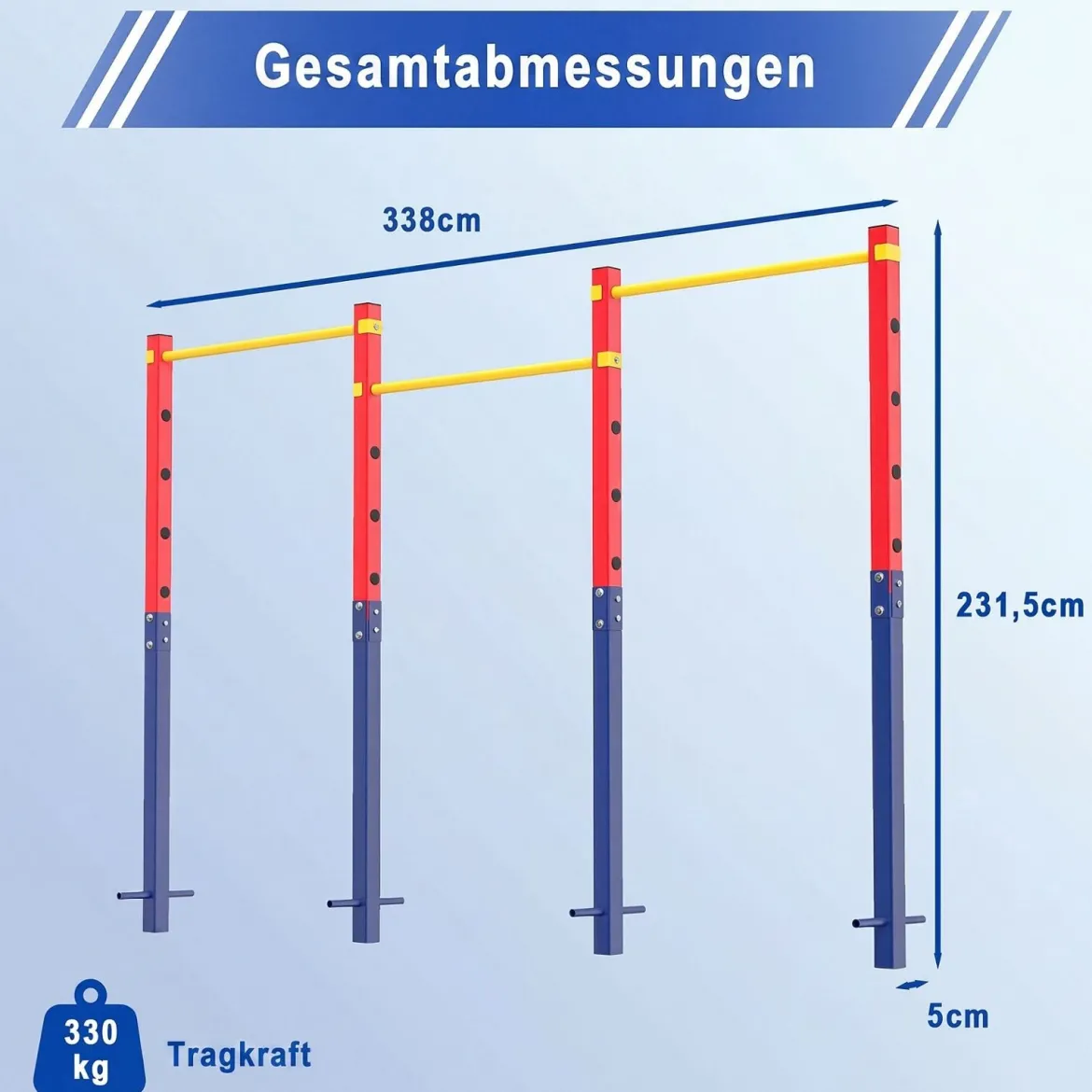 Klimmzugstange Reckstange Höhenverstellbar 80-172 cm aus Verzinktem Stahl bis 330 kg