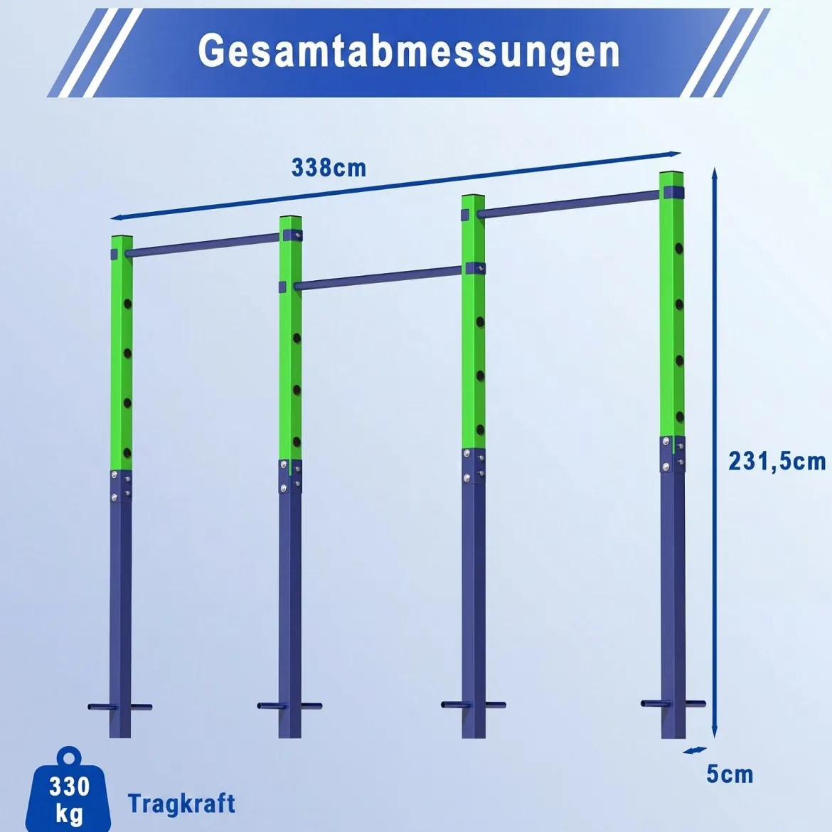 Klimmzugstange Reckstange Höhenverstellbar 80-172 cm aus Verzinktem Stahl bis 330 kg