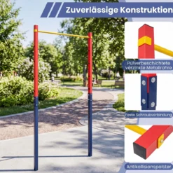 Klimmzugstange Reckstange Höhenverstellbar 80-172 cm Dip Station aus Verzinktem Stahl bis 110 kg Rot/Blau