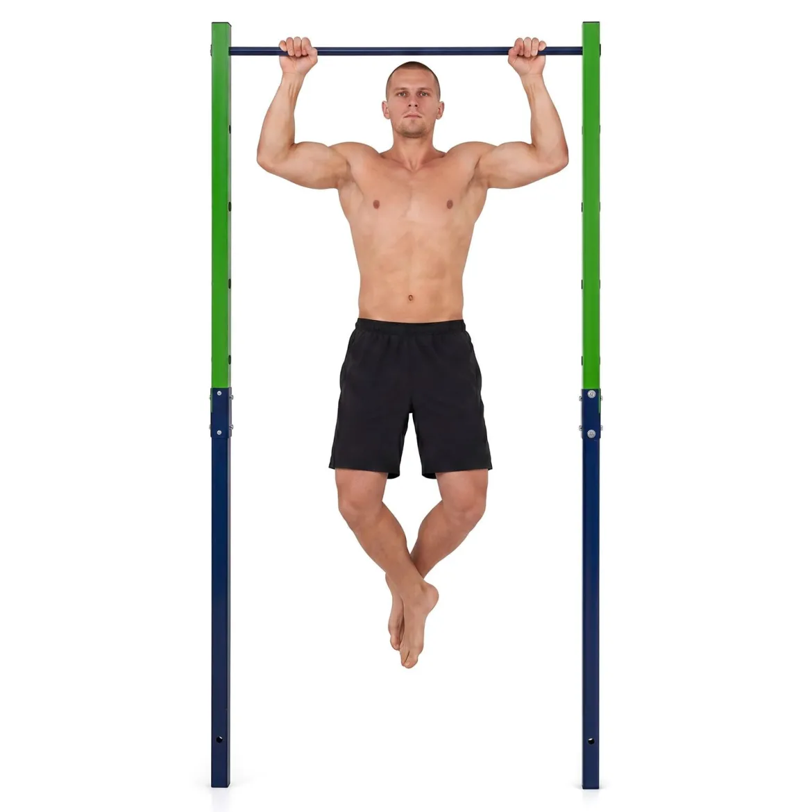 Klimmzugstange Reckstange Höhenverstellbar 80-172 cm Dip Station aus Verzinktem Stahl bis 110 kg Rot/Blau