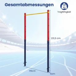Klimmzugstange Reckstange Höhenverstellbar 80-172 cm Dip Station aus Verzinktem Stahl bis 110 kg Rot/Blau