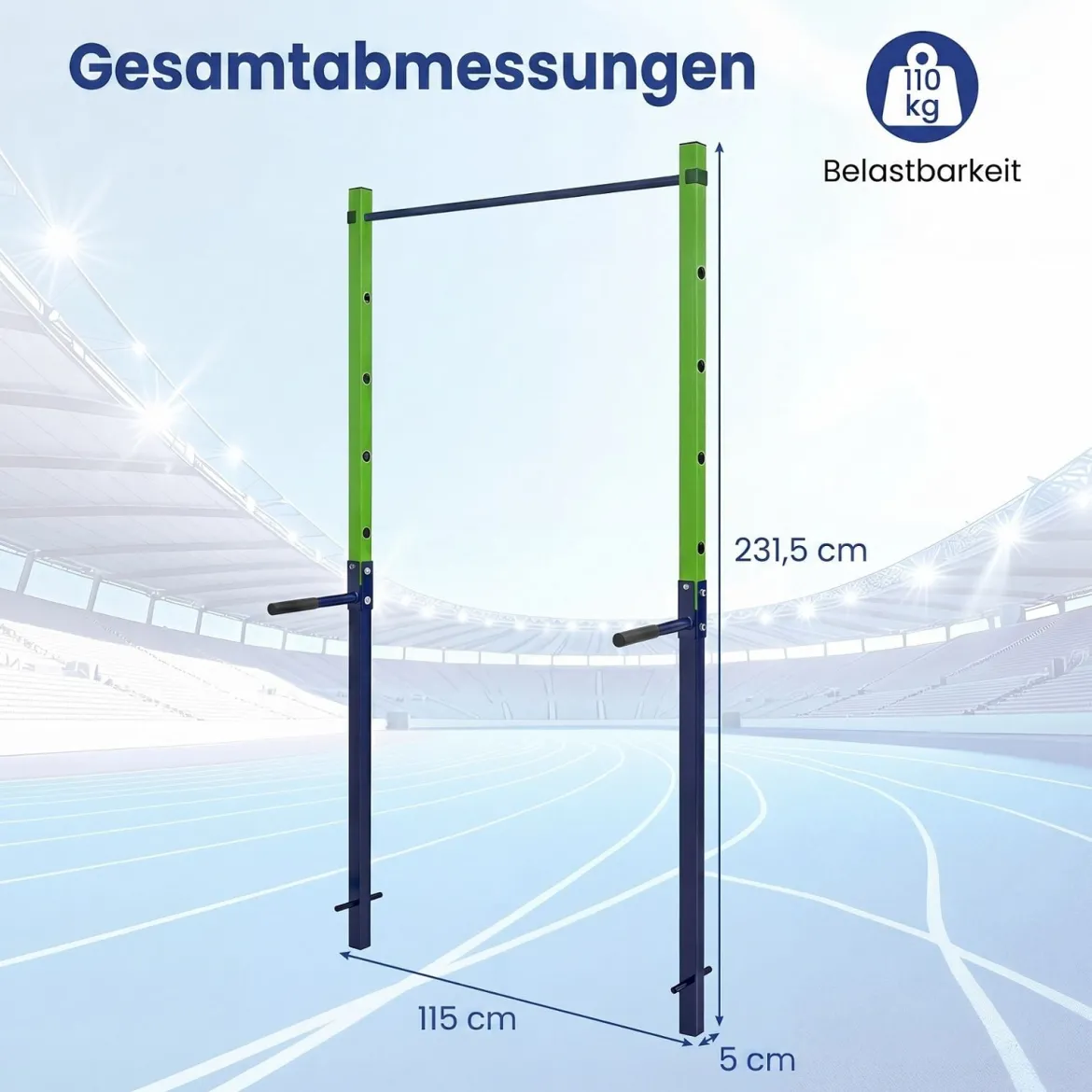 Klimmzugstange Reckstange Höhenverstellbar 80-172 cm Dip Station aus Verzinktem Stahl bis 110 kg Rot/Blau